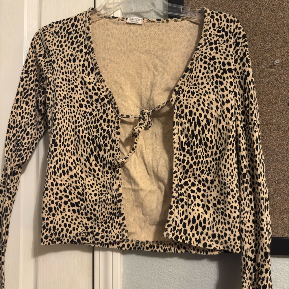 Brandy Melville Black and Cream Animal Print Cardigan